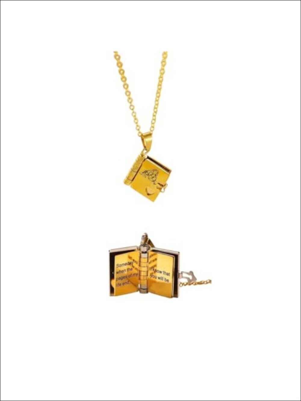 Book Necklace with 6 Pages Silver Gold Plated Titanium Steel for Daughter